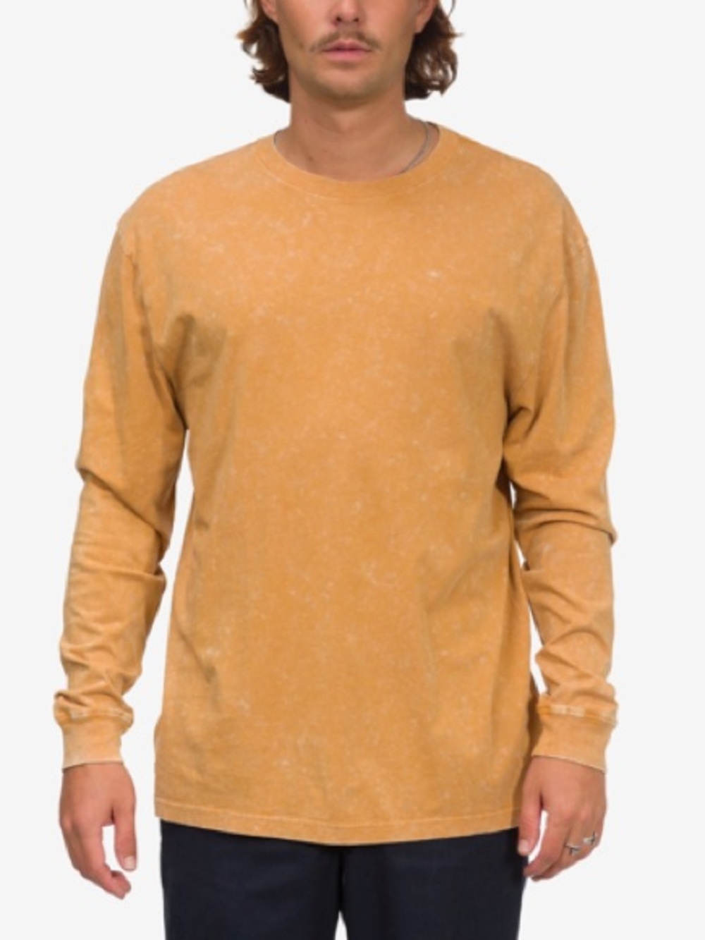 Men’s Junk Food Clothing Mineral-Wash Kendrick Long Sleeve Tee in Spruce Yellow